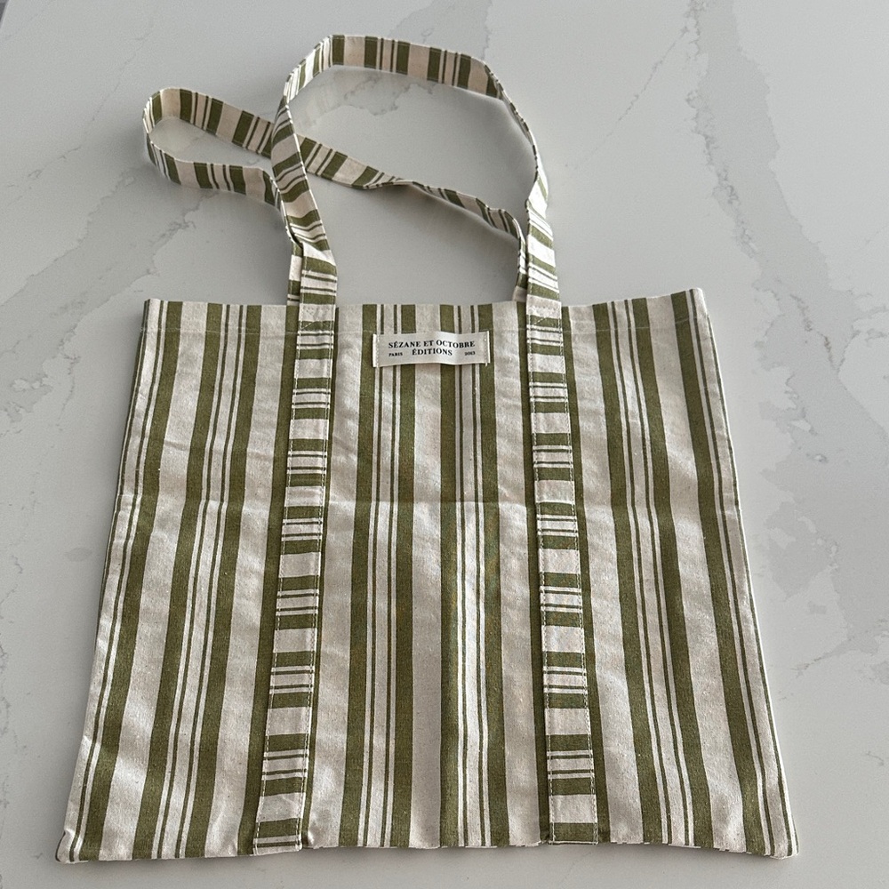 Sézane Tote Bag - New!  Striped Olive & Cream